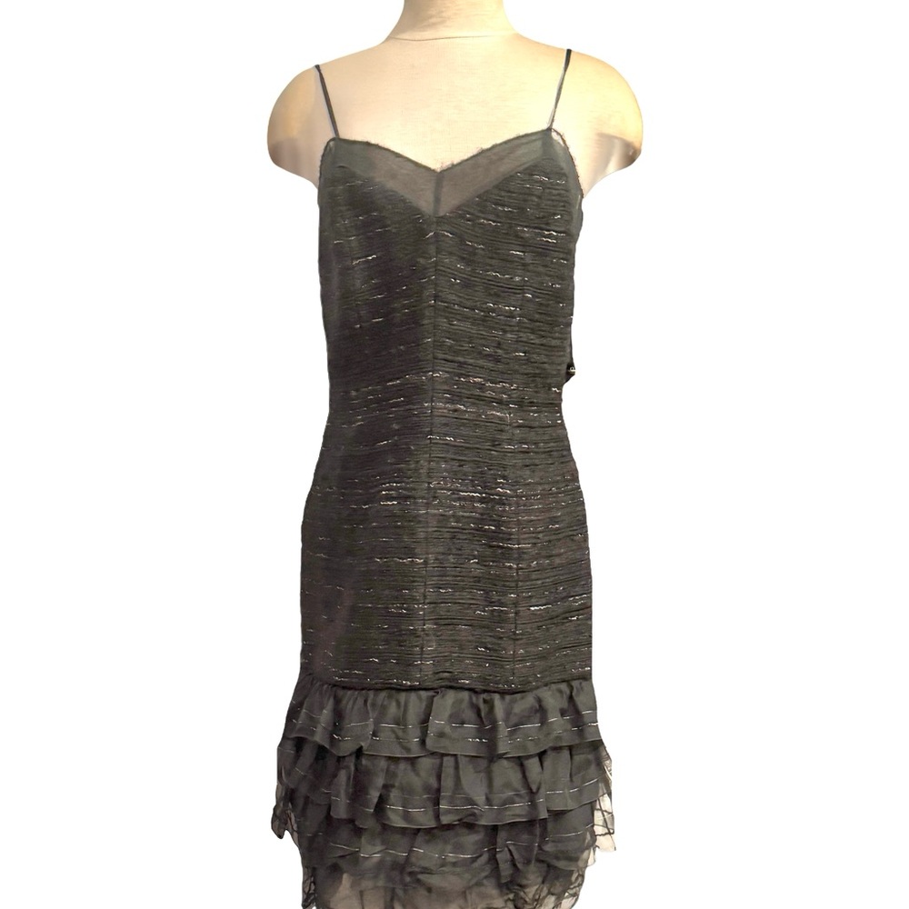 CHANEL black boucle  Ruffle trim Dress sz40